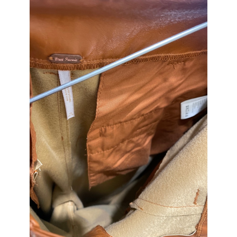 Free People Star Crossed Lovers Vegan Leather Pants 12 Wide Leg Cognac Brown - Picture 5 of 10